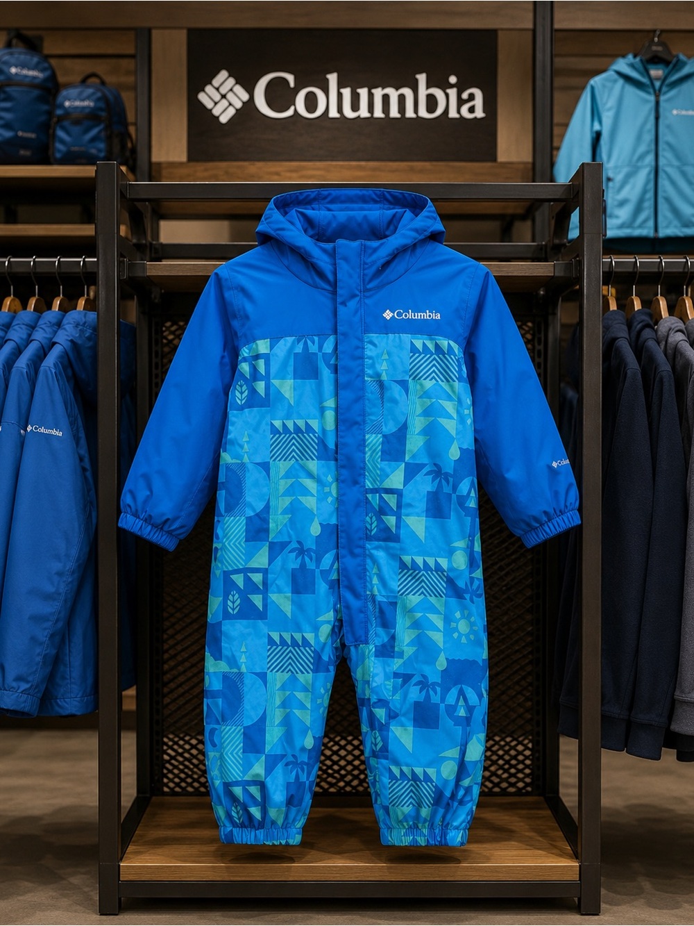 Columbia Kids Blue & Teal Geometric Insulated Puffer One-Piece